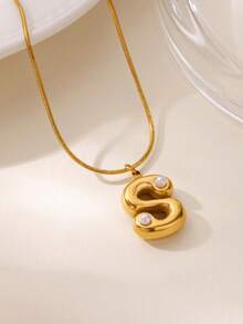 MECYLIFE 1件装时尚不锈钢26字母吊坠项链，镶嵌珍珠，女士项链 - 珍珠字母 - 查看 31