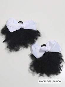 2 Tóc giả cho trẻ em kiểu búi nơ, tóc xù mềm mại, tóc xoăn Marley, tóc dày cho bé gái, có dây chun. - Màu đen tự nhiên - Xem 3