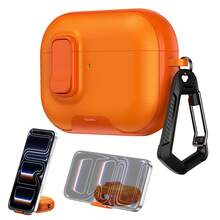 Starfish Leather Texture Clasp Stand Earphone Case, Minimalist New Design Suitable For AirPods 4, Pro, Apple Wireless Bluetooth Pro 2/Pro 3, Anti-Drop Earphone Charging Case, Orange & Black - Multicolor - View 1