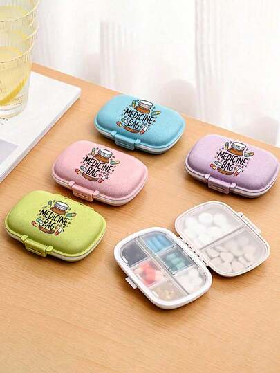 Portable Pillbox With Letters "Medicine Bag"And Medicine Bottle Pattern Printing, Moisture-Resistant Pill Organizer, Compartments Travel Pill Organizer, Daily Pill Case Small Pill Box For Pocket Purse, Portable Pill Container Medicine Vitamin Organizer,Reusable Pill Case For Men And Women, Medicine Planner, Daily Pocket-Sized Pillbox For Storing Supplements, Home And Travel Essential Accessory