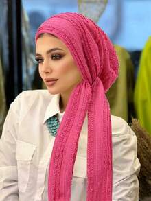 1 pièce Foulard plissé élégant avec longue queue à nouer, style européen et américain. Polyvalent pour un port quotidien avec abaya pour femmes - Multicolore - Voir 21