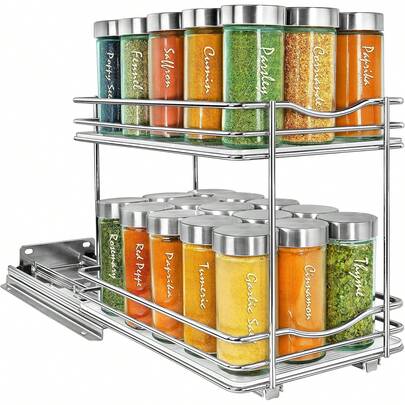 Organizador de especiero extraíble para el interior de los armarios de cocina - Ancho de 6-3/8 pulgadas - Cajón deslizante - Gabinete organizador deslizante para especias - Estantes para especias - 2 niveles