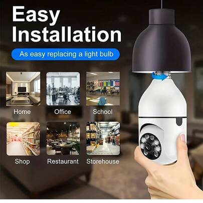 1 جهاز مراقبة أمان منزلي ذكي لاسلكي، كاميرا أمان على شكل لمبة، كاميرا IP خارجية بتقنية واي فاي 5 جيجا هرتز/2.4 جيجا هرتز، رؤية بزاوية 360 درجة، إنذار كشف حركة، اتصال صوتي ثنائي الاتجاه، رؤية ليلية