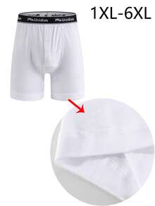 1pc Plus Size 1XL-6XL Men's Boxer Briefs With Front Opening, Letter Waistband Design, Mid-Length Men's Underwear Shorts - White - View 2