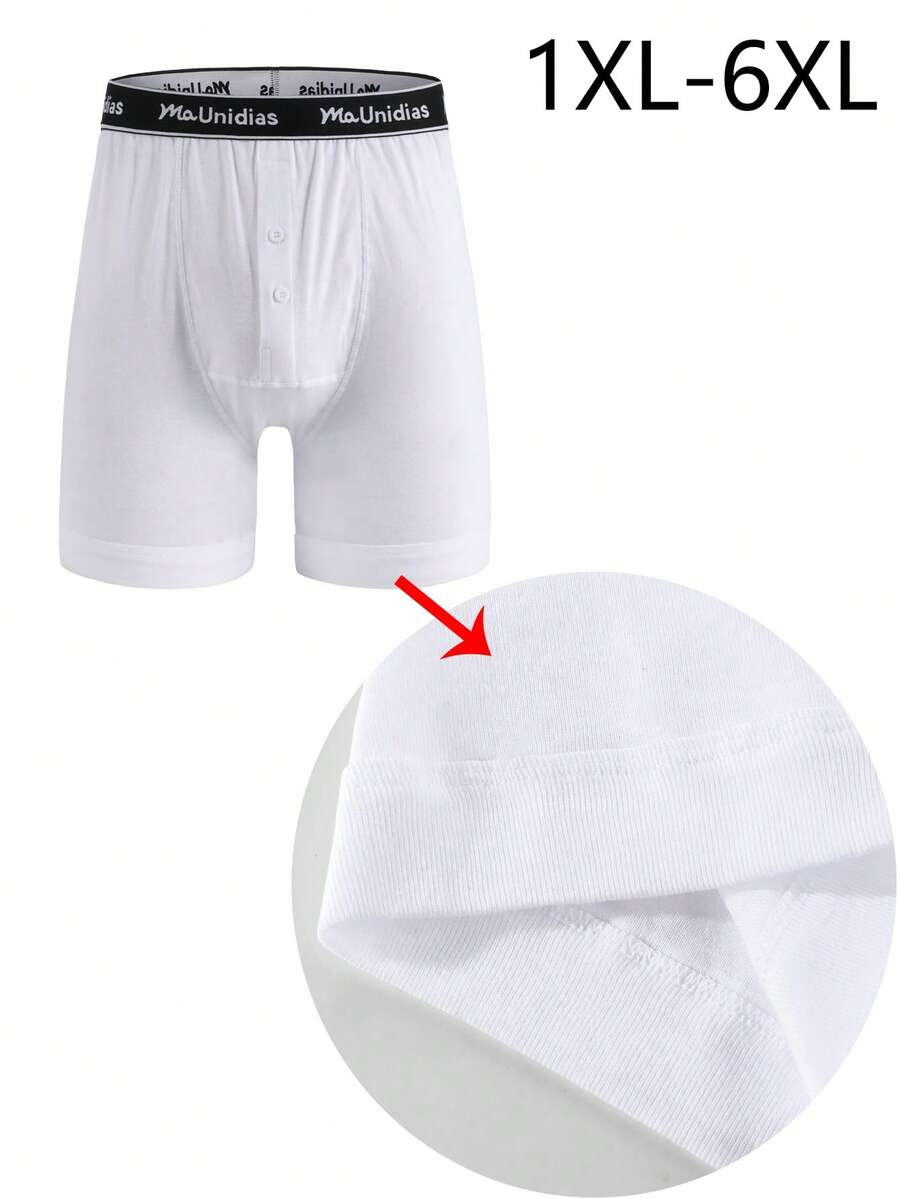 1pc Plus Size 1XL-6XL Men's Boxer Briefs With Front Opening, Letter Waistband Design, Mid-Length Men's Underwear Shorts