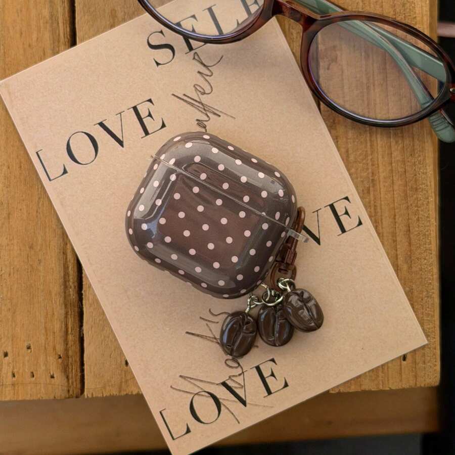 Simple Solid Brown Polka Dot With Coffee Bean Charm Earphone Case Compatible With AirPods Pro 3, New Pro 2, Cute 4 Minimalist 3, Personalized 1/2 Protective Case For Women