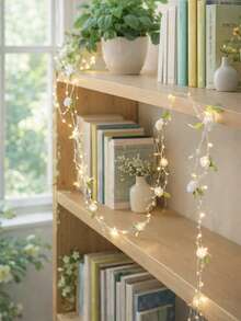 1 Set Rose Flower String Lights With Pearls, No Battery Included, Artificial Floral Fairy Lights, Rose Wreath Lights, Suitable For Tabletop Centerpiece Decor, Wedding Party, Valentine's Day Gift, Romantic Room Aesthetic, Farmhouse Style Accessory, Indoor Home Garden Patio Decor, Bridal Shower Party Anniversary Decoration, Retro Bedroom Living Room Wreath Lights - Multicolor - View 3