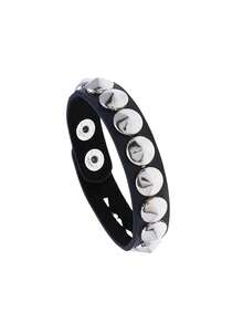1/9 piezas Pulsera de cuero negro con remaches de estilo punk, brazalete de metal, muñequera unisex - Multicolor - Ver 13