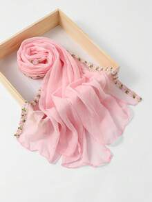 1pc Women's New Embroidered Headscarf, Soft & Comfortable Versatile Headscarf, Multi-Functional Sun Protection & Windproof Headscarf, Suitable For Casual Daily Wear - Pink Roses - View 6