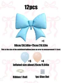 12pcs Large Light Blue Bow Foil Balloons, Blue Macaron Color Latex Balloon Set, Includes Ribbons And Glue Dots For DIY, Suitable For Wedding, Engagement, Anniversary, Princess Theme Party, Birthday Party Decoration - Baby Blue - View 5