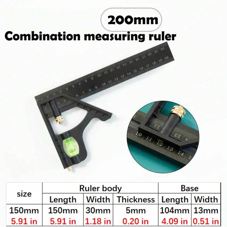 Multifunctional Combination Ruler 150/200/250mm, Angle Ruler Protractor, Level Aligner, Inclinometer, Woodworking Tools B9CJ - 200MM - View 1
