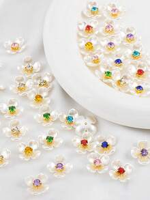 30 piezas/50 piezas Adornos florales y hallazgos de joyería estilo coreano, cuentas de flores de cristal de colores para manicura, aretes, pulseras y accesorios para el cabello - Multicolor - Ver 2