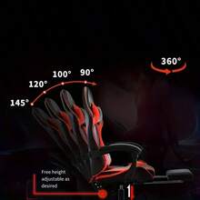 1 x Silla ergonómica para gaming con ajuste de altura e inclinación, base de cinco estrellas y reposapiés - Estructura de hierro forjado resistente, accionamiento manual, silla de oficina ergonómica ajustable | Silla de escritorio para gaming/streaming de alta resistencia con ajuste de altura, inclinación manual y soporte lumbar, acolchado de espuma viscoelástica, requiere montaje, adecuada para entornos de oficina y gaming. - Rojo - Ver 5