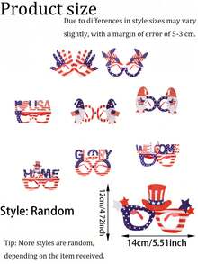 Bộ 12 chiếc kính hình cờ Mỹ, kính mắt thời trang chủ đề yêu nước với họa tiết sọc đỏ trắng xanh và ngôi sao, quà tặng và phụ kiện chụp ảnh chủ đề Ngày Độc lập. - nhiều màu - Xem 7