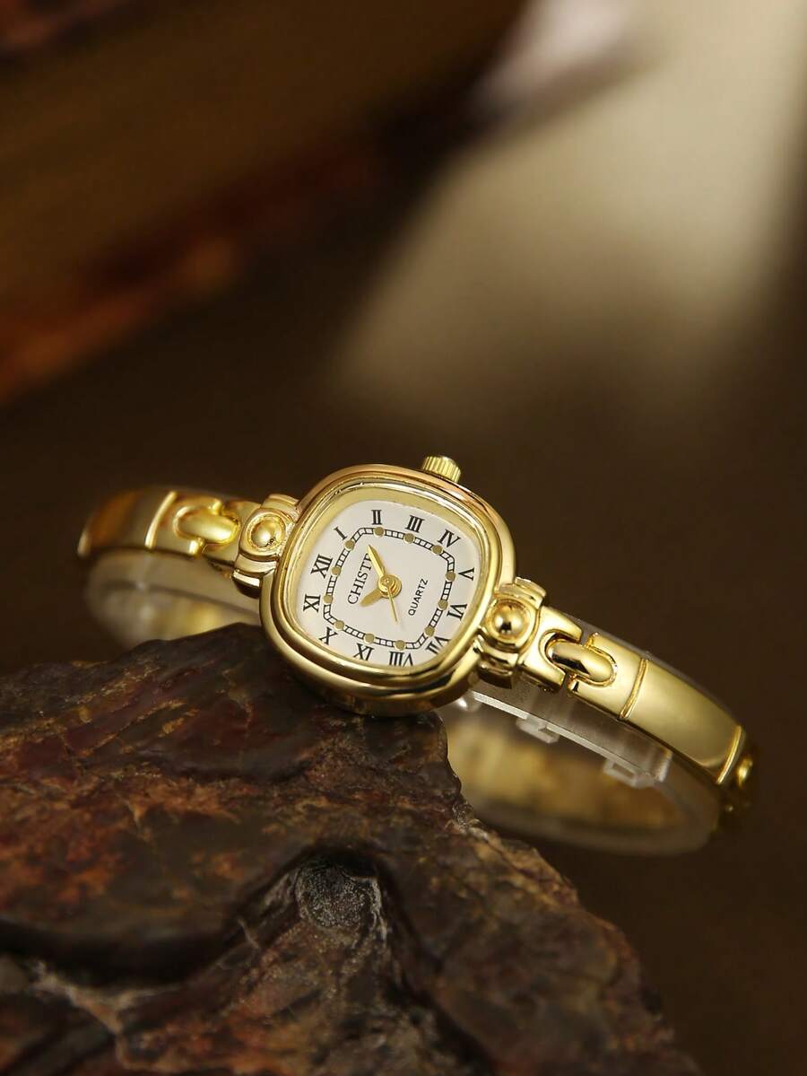Fashionable Retro Artistic Design Women's Round Gold Quartz Watch, Suitable For Daily Wear And Gift Giving - Gold - View 1