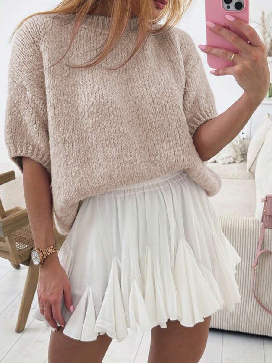 2026 Women's Spring/Summer New Apparel, Ribbed Solid Color Knit Top, Minimalist And Elegant Women's Clothing, Suitable For Homewear And Daily Outfits - Camel - View 1