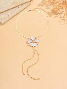 1件夏季简约金属白色珐琅花朵Y形项链，时尚百搭金色链条项链，适合女性日常佩戴、海滩度假、约会、派对等场合。 - 多色2 - 查看 2