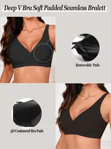 Women's Seamless Push-Up Bra, Invisible Bra, Removable Pads - Black - View 4