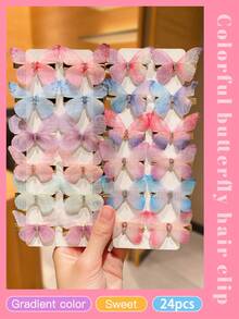 24pcs Colorful Gradient Chiffon Butterfly Hair Clips - Multicolor - View 5