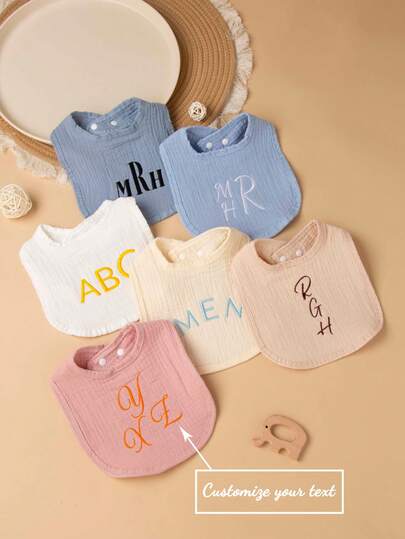 1pc Custom Text Embroidered Baby Bibs, Soft Absorbent Breathable, Suitable For Baby Boys And Girls, Newborn Gift