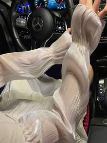 1 Pair New Chinese Style Ice Silk Sun Protection Arm Sleeves, Graceful Arc Design, Suitable For Cycling, Driving, Summer Sun Protection - Multicolor - View 4