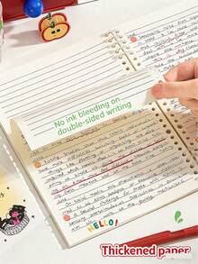 Loose-Leaf Notebook, Student Use, Notepad, Lined Inner Pages, Cartoon Apple And Cat Design, Detachable Pages, Perfect For Back-To-School Season. - Multicolor - View 6