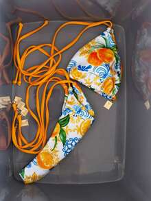 Bộ bikini buộc cổ SunTide màu cam chanh và họa tiết gạch men, phong cách nghỉ dưỡng biển Địa Trung Hải tươi mát. - Nhiều màu - Xem 2