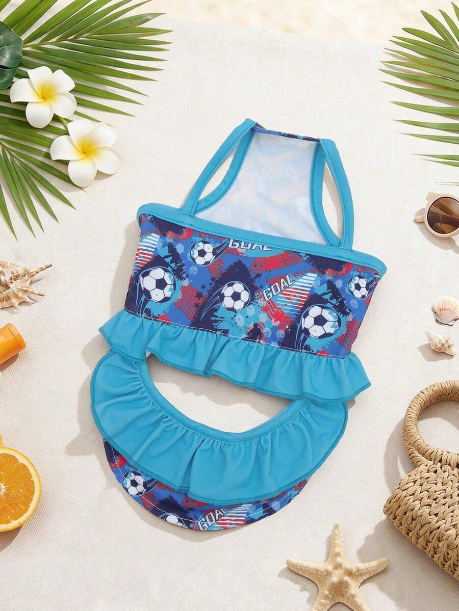 1 bộ đồ bơi in hình bóng đá cho thú cưng, bikini bèo nhún màu xanh dương cho chó, đồ bơi mùa hè cho chó nhỏ. - Nhiều màu - Xem 1