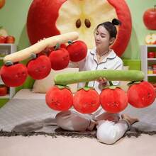 可爱逼真水果毛绒长抱枕玩具，卡通草莓、柠檬、苹果、番茄软垫，适用于家居、卧室、沙发，儿童生日礼物，新年派对装饰 - 彩色 - 查看 5