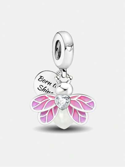 1Pc Fashionable 925 Sterling Silver Born To Shine Firefly Pendant Beads Charm Fit For Women Bracelets Bangles DIY Jewelry Making And Daily Outfit Matching Jewelry Decoration For Girls