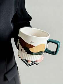 1 cană ceramică cu model geometric minimalist, cană de apă creativă pentru micul dejun la birou, potrivită pentru cafenea, magazin de deserturi, birou, cadou - Multicolor - Vizualizare 8