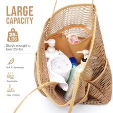 Bolsa de playa con mini bolsillo, bolso de playa para mujer, bolsa de viaje grande de malla plegable para piscina, bolsa de baño impermeable, bolsa de natación, bolsa de viaje de vacaciones de verano, bolsa de malla para el hombro - Caqui - Ver 6