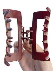 1pc Women's Minimalist Glossy Burgundy Square Hair Claw Clip, Casual Fashionable Elegant Cute Big Square Hollow 10.5cm Hair Claw, Versatile For Daily Wear, Bun Hairstyle, Won't Damage Hair - Multicolor - View 4