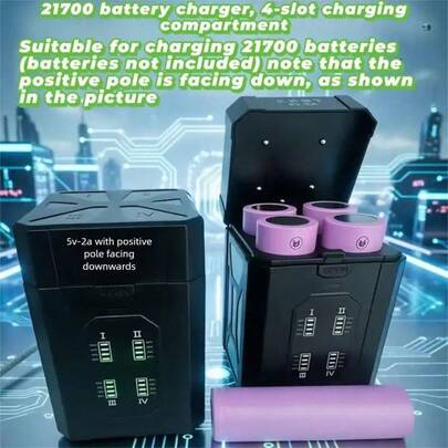 4槽充电器，兼容21700电池（不含电池），智能快速充电，不损坏电池，即插即用。