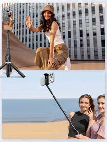 Palo de selfie inalámbrico Bluetooth de aleación de alta calidad de 1,7 m, con trípode, activación automática al tocar, para sujetar o colocar de pie para fotos/videos, control remoto multifuncional, soporte giratorio 360°, adecuado para fiestas, transmisión en vivo, regalo del Día de la Madre - Multicolor - Ver 8