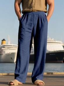 Quần thể thao nam dáng rộng, thoáng khí, chất liệu vải lanh mỏng, thích hợp cho đi biển và mùa xuân/hè. - Màu xanh hải quân - Xem 4