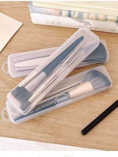 新款带盖化妆刷收纳盒，防尘整理盒，可收纳眼影、眉笔、腮红等，便携透明塑料盒，方便旅行携带