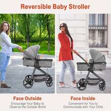 2-en-1 cochecito de bebé con cesta de Moisés para bebés y recién nacidos de 0 a 36 meses, cochecitos plegables ligeros de viaje con paraguas, cochecitos compactos con asientos reversibles para niños pequeños. - Gris - Ver 4