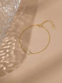 1 Piece S925 Sterling Silver Four-Leaf Clover Chain Bracelet,Gold Bracelet, Women's Bracelet,Classic Four-Leaf Clover Zirconia Bracelet,Suitable For Everyday Wear - Multicolor - View 9