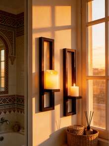 Bộ 1/2 chân nến gỗ đen phong cách Bohemian, chân nến treo tường hình chữ nhật tối giản hiện đại, đồ trang trí nến treo tường bằng gỗ kiểu retro, phù hợp cho phòng ngủ và phòng khách, chân nến đen tối giản, chân nến treo tường dọc thời trang, đồ trang trí nhà cửa, chân nến gỗ đen thanh lịch. - Nhiều màu - Xem 2