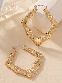 1 par de pendientes de aro de bambú hueco de moda - Amarillo Oro - Ver 2