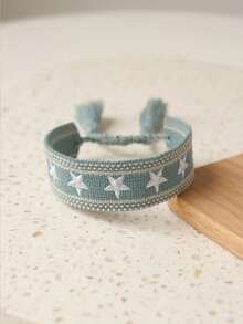 1 pieza Brazalete trenzado hecho a mano con bordado de pentagrama bohemio - Multicolor - Ver 11