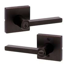 Kwikset Halifax - Manija de puerta de entrada con cerradura y llave palanca reversible con llave segura exterior para entrada frontal y dormitorios bronce veneciano resistente a la púa Smartkey - Bronce veneciano - Ver 1