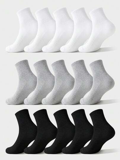 5 Pairs Men's Sports Boat Socks, Black White Gray, Arch Support Cushion Moisture Wicking Hiking Running Socks