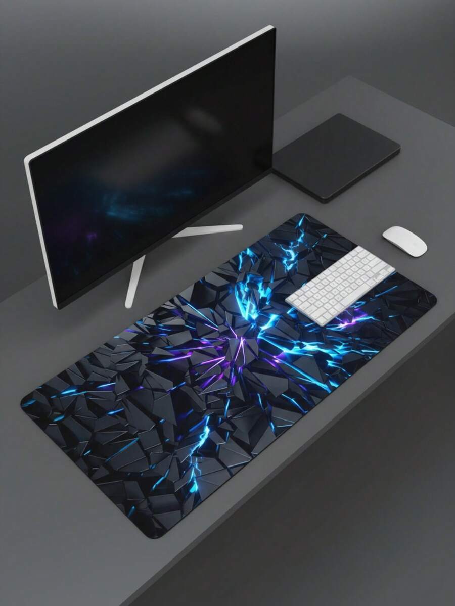 超大号光滑全覆盖游戏鼠标垫，可水洗防水防滑，尺寸为 39.37 英寸 x 19.69 英寸，橡胶底座搭配织物表面，3D 蓝色冰晶图案，适用于键盘和电脑，兼容有线和无线鼠标，办公和家用皆宜，科技礼品，母亲节礼物 - 查看 1