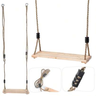 Wood Tree Swing Seat Indoor Outdoor Rope Wooden Swing Set Kit NEW