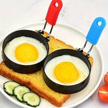 Moldes circulares para huevos, molde de huevo de silicona con mango, molde redondo de acero inoxidable para freír huevos - Ver 7