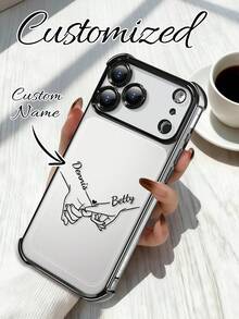 1pc Customized Handprint Signature For Family/Friends/Couples/Mother's Day, Customized Electroplated Shockproof Black Phone Case Compatible With IPhone 16/16 Pro/16 Plus/16 Pro Max/11/11 Pro/11 Pro Max/12/12 Pro/12 Pro Max/13/13 Pro/13 Pro Max/14/14 Plus/14 Pro/14 Pro Max/15/15 Plus/15 Pro/15 Pro Max/17 Pro Max/17 Air/17, Interesting Phone Case, Summer Phone Case - Black - View 3