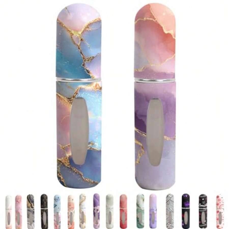 5ml Perfume Atomiser Refillable Bottles Portable Mini Spray Travel Bottle Easy To Refill Empty Atomizer Bottle For Purse Handbag Pocket LuggageBright Color Purple Pink Marble - Đá cẩm thạch màu tím hồng - Xem 1