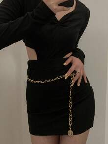 1pc Gold-Tone Metal Alloy Waist Chain, Suitable For Dresses - Gold - View 4